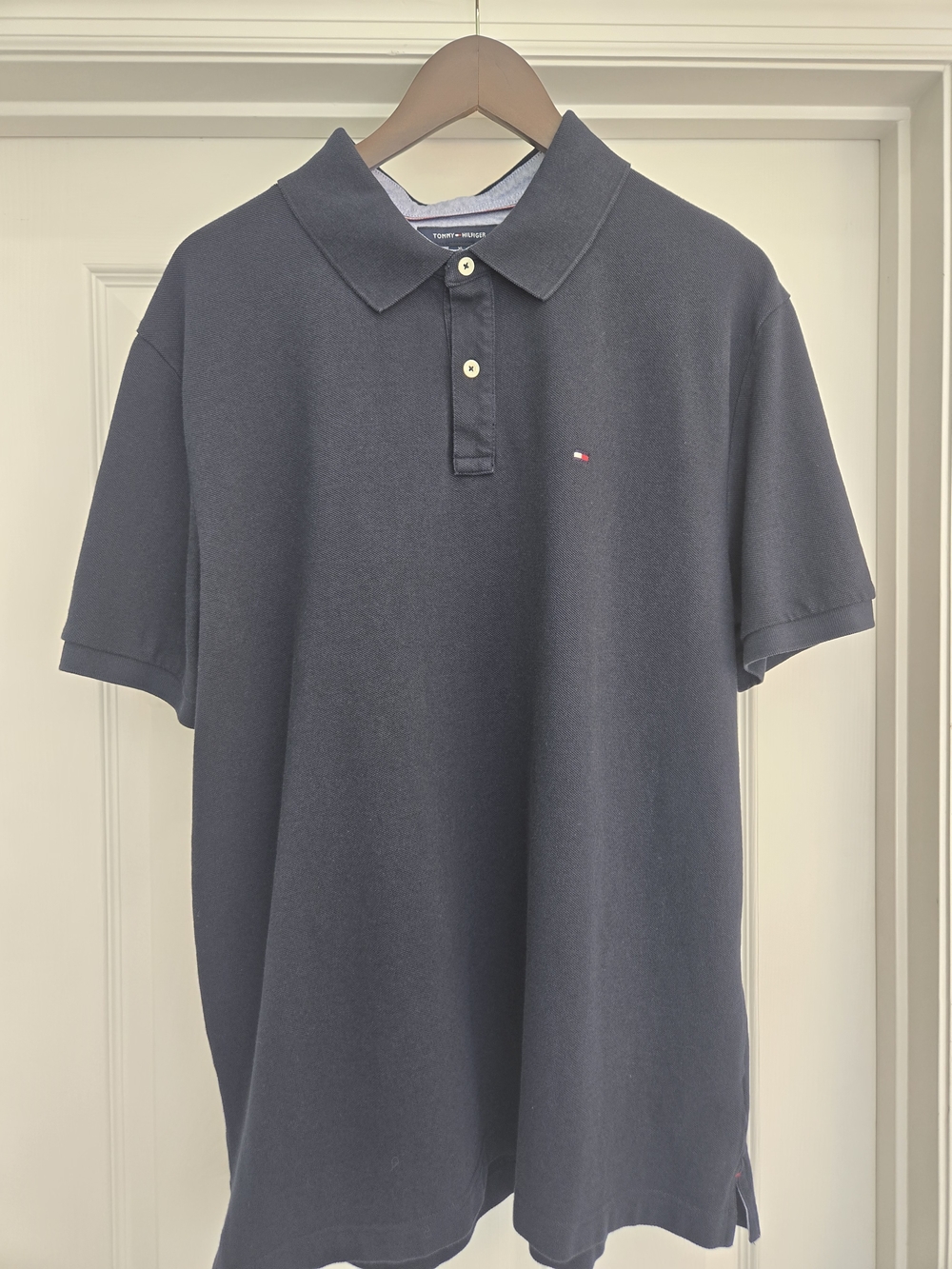 Tommy Hilfiger Men's Custom Fit Navy Polo Logo Shirt Preppy Resort XL Academia